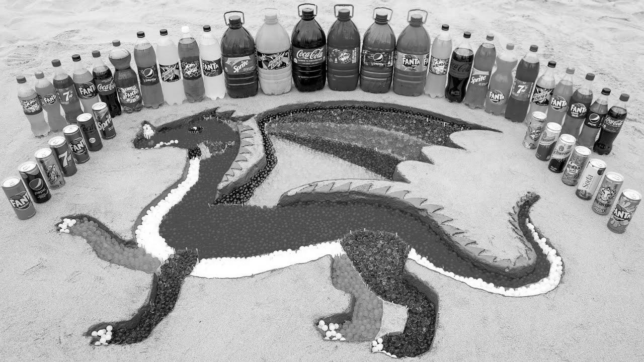  make Rainbow DRAGON with Orbeez Colourful, Big Coca Cola, Fanta and Mentos & Standard Sodas